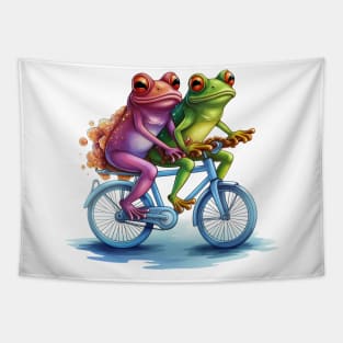 two frogs riding a bicycle Tapestry