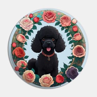 Black Toy Poodle Rose Wreath Pin