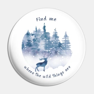 Watercolor Deer in Winter Forest Pin