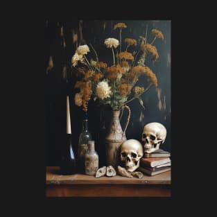 floral botanical skull antique vintage photography T-Shirt