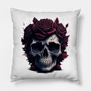 Skull and Roses vector art Tattoo style Pillow