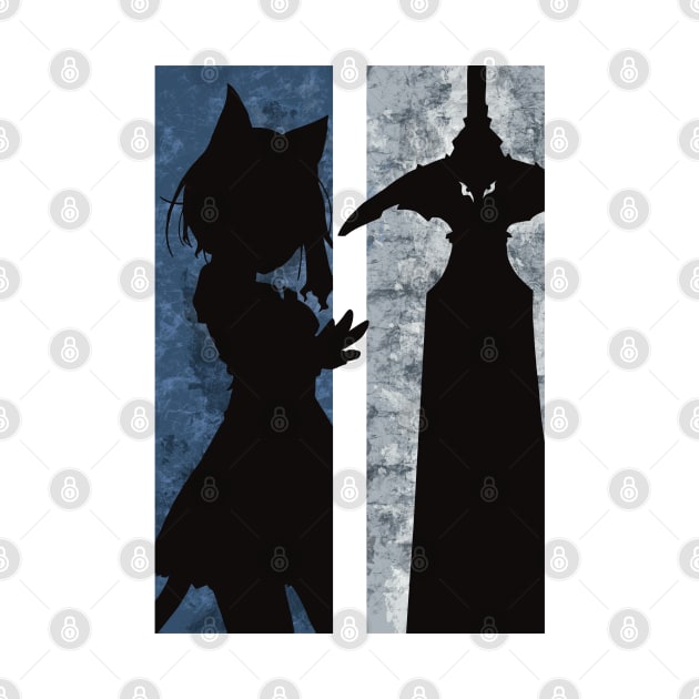 Reincarnated as a Sword Fran and Shishou Grunge Distressed Minimalist Silhouette Design by Animangapoi