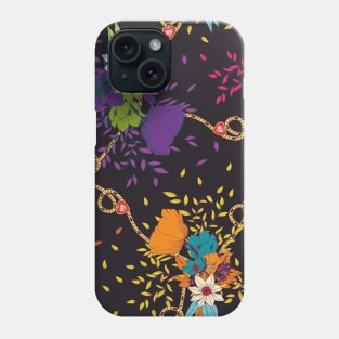 Colorful flowers,leaves, and gold chains,heart diamonds Phone Case