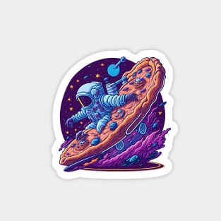 Astronaut Riding a Pizza Through Space Magnet