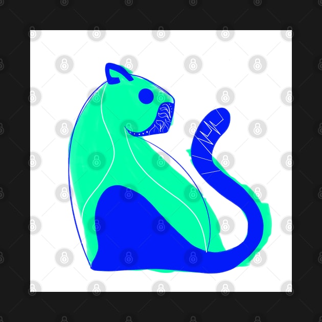 green cat in blue tail ecopop art by jorge_lebeau