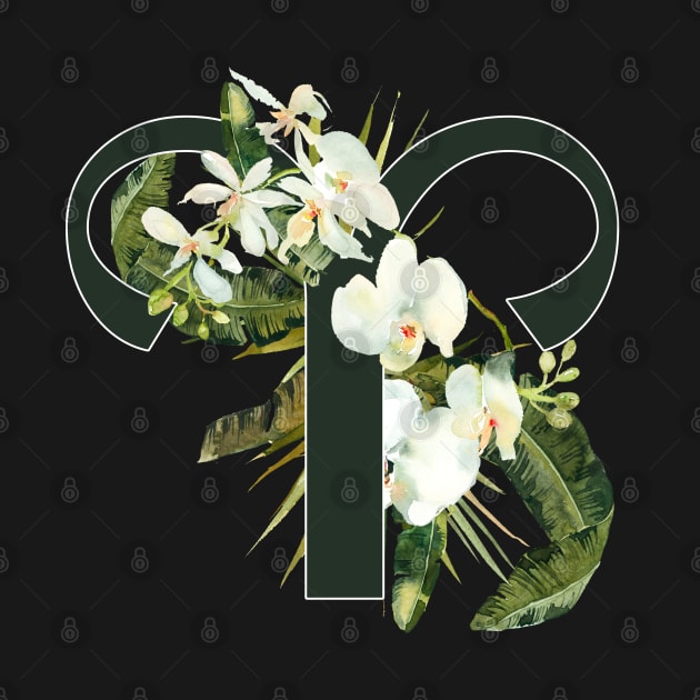 Aries Horoscope Zodiac White Orchid Design by bumblefuzzies