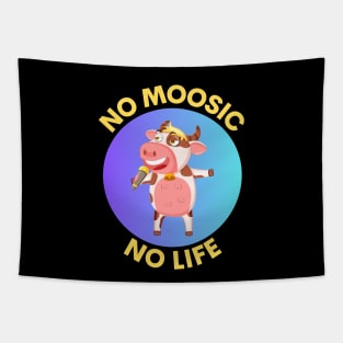 No Moosic No Life | No Music No Life Cow Pun Tapestry