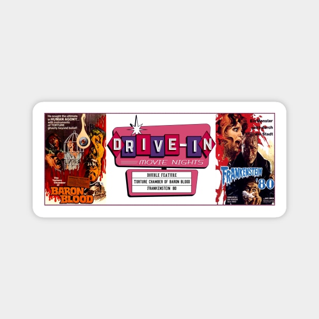 Drive-In Double Feature - Baron Blood & Frankenstein 1980 Magnet by Starbase79