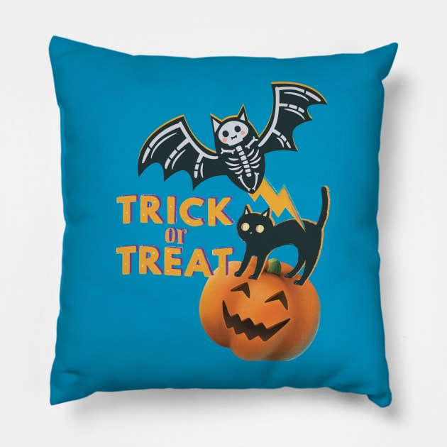 Trick Or Treat Bat And Cat Funny Pillow by Persius Vagg