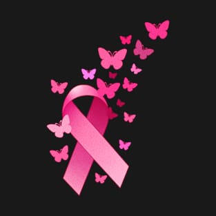 Breast Cancer Awareness Ribbon And Butterflies Gift Print T-Shirt