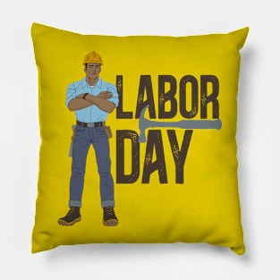 Labor Day Construction worker dark txt Pillow