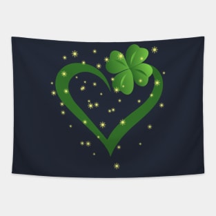 Green Heart Design with Golden Sparks Tapestry