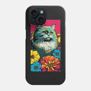 Persian Cat Vibrant Tropical Flower Tall Retro Vintage Digital Pop Art Portrait 2 Phone Case