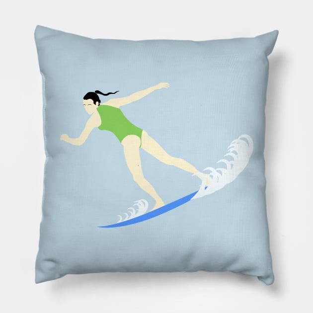 Surfing Brunette Pillow by jintetsu