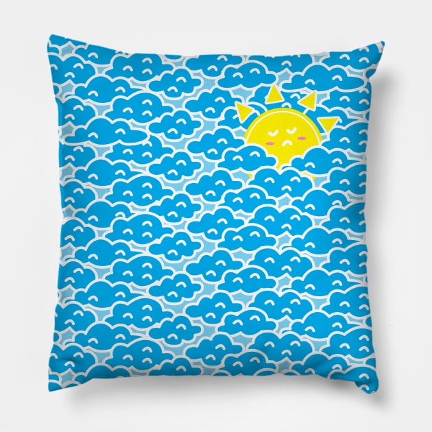 blue cloudy sunny day Pillow by ayutiapus