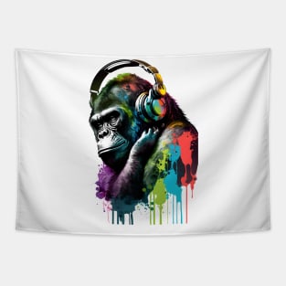 Gorilla Painting Listening to Music Tapestry