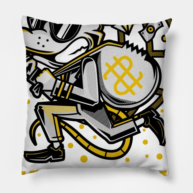 Money Mule Thief Funny Cartoon Characters Pillow by BradleyHeal