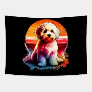 Watercolor Maltipoo Sunset Tapestry