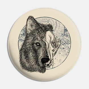 Wolf Skull Black and White Pin