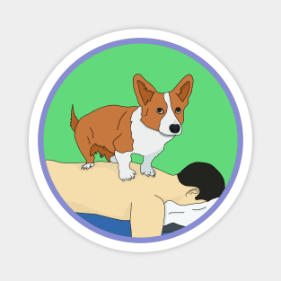 Cute Corgi giving back massage Magnet