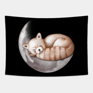 Cute red panda sleeping on the moon. Tapestry