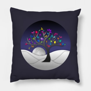 Modern and Colorful Tree Art Structure - Night sky Pillow