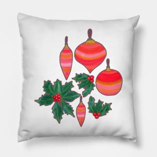 Striped Ornaments and Holly Pillow