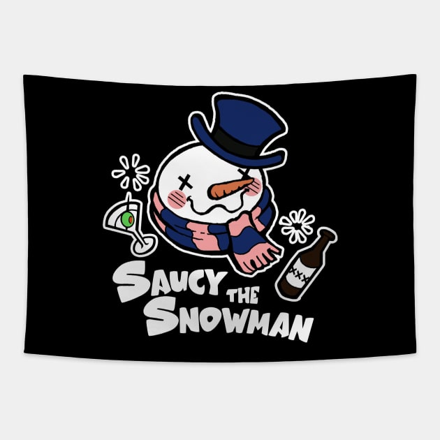 Saucy The Snowman - Frosty Humor - White Outlined, Color Version 1 Tapestry by Nat Ewert Art