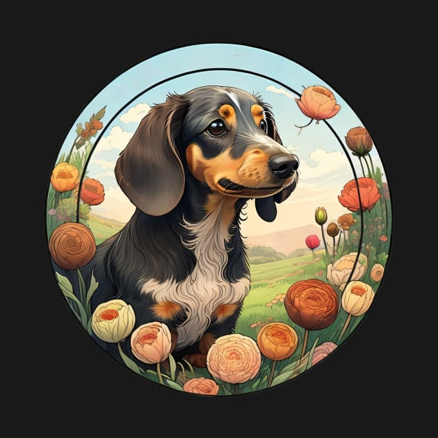 Longhaired Dachshund Spring Flowers by Pet And Petal