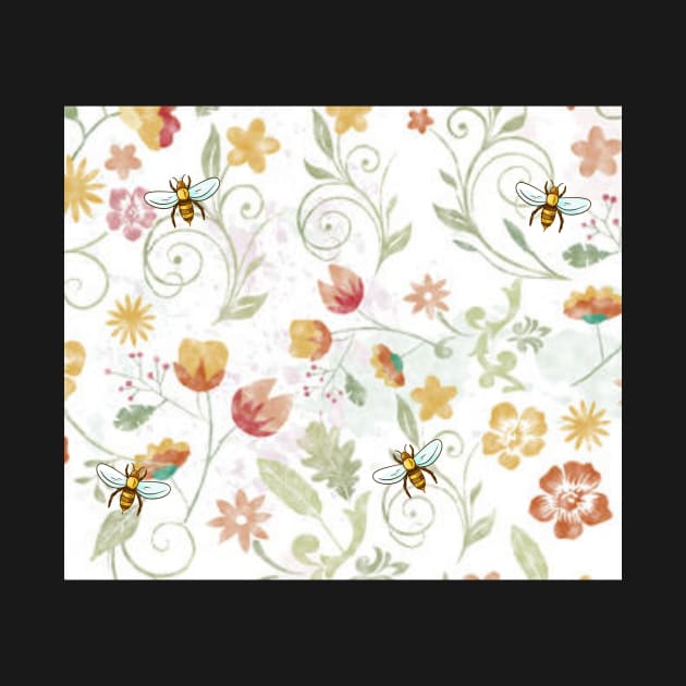 Spring Floral Pattern with Honey Bees by gillys