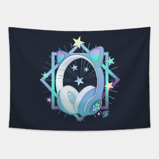 HEADPHONES WITH CAT EARS - MUSIC AND COLORS - BLUE Tapestry