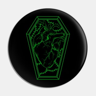 Human Heart in a Coffin Green Pin