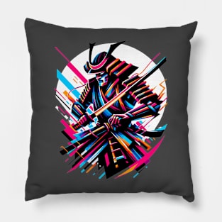 Electric Warrior: Neon Samurai Pillow