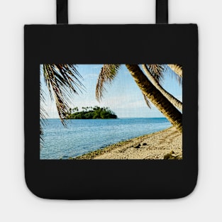 Tropical scene, palms, beach and turquoise sea Tote