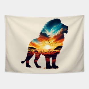 Zambia lion silhouette savannah abstract style Tapestry