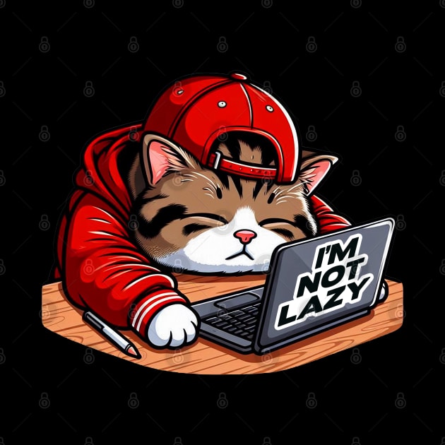 I'm Not Lazy meme Chubby Tabby Cat Take A Nap Laptop by Plushism