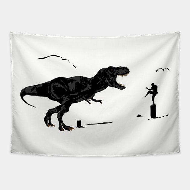 Crane Kick T-Rex Tapestry by ilrokery