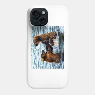 Young Kodiak Brown Bears Play Wrestle In Water Alaska Phone Case