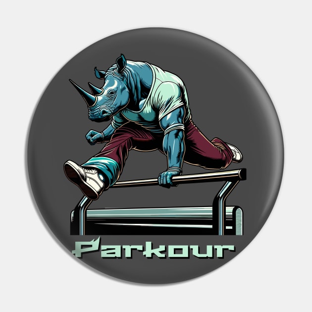 Dynamic Rhino Parkour Digital Art - Wildlife Parkour Pin by TimeWarpWildlife