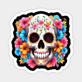 Colorful Floral Sugar Skull Day Of The Dead Magnet