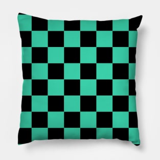 Bright Turquoise and Black Chessboard Pattern Pillow