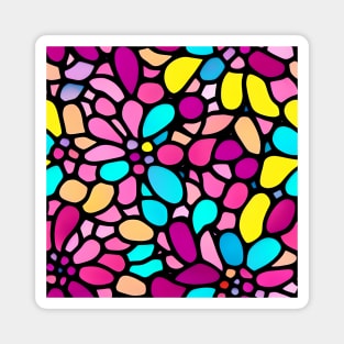 Colorful Bouquet of Flowers - Stained Glass Abstract Pattern Magnet