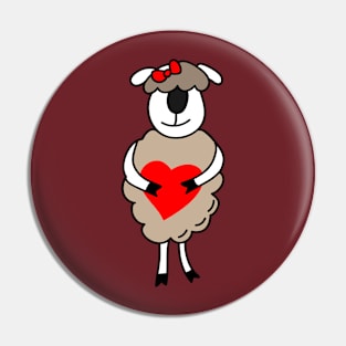 Romantic sheep with a bow and a heart. Pin