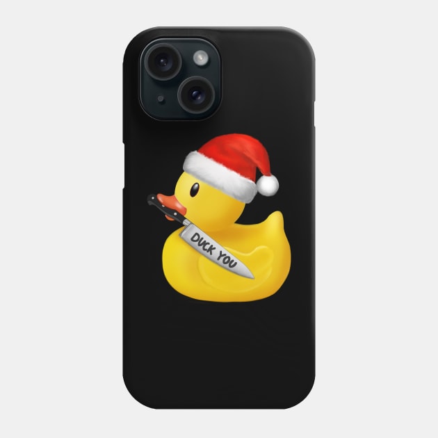 Yellow xmas rubber duck with knife Duck you Phone Case by Meakm