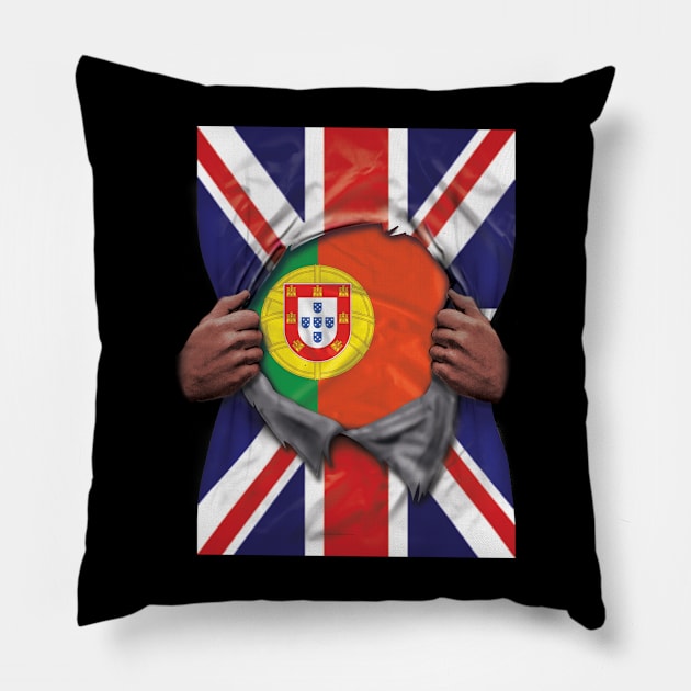 Portugal Flag Great Britain Flag Ripped - Gift for Portuguese From Portugal Pillow by Country Flags