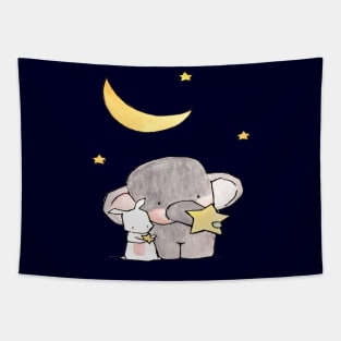 A Rabbit & The Baby Elephant Playing With Fallen Star Tapestry