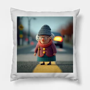 Clay Old Lady Crossing the Road 1 Pillow