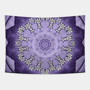 Silver flowers on deep purple textured mandala disc Tapestry