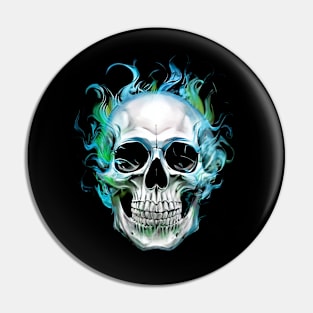 Skull in blue green flame Pin