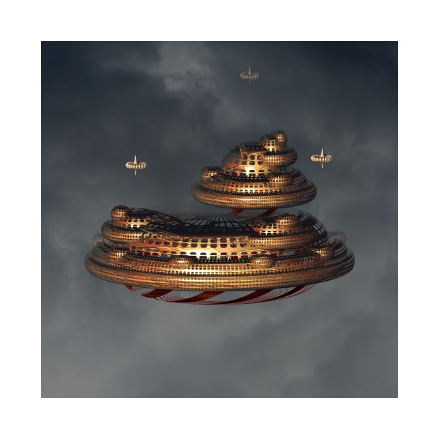 Gold and Red Fractal Floating City by sciencenotes